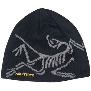 ARC'TERYX Fernie Toque Beanie Black w/ Gray Dinosaur Knit Hat Logo OSFM